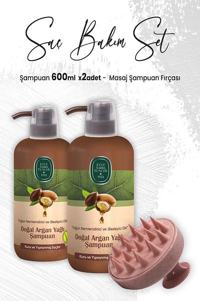 Eyüp Sabri Tuncer Pink Natural Argan Oil Shampoo - 600ml x 2 Massage Shampoo Brushes