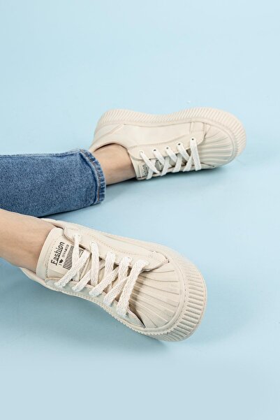 Getcho Belfas Women's Skin Beige High Sole Sports Shoes Dynamic Sneaker Model Adding Energy to Daily Style