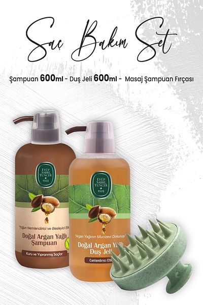 Eyüp Sabri Tuncer Green Argan Oil Shower Gel and Massage Shampoo Brush - 600 Ml