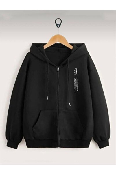 NO 601 Black Thread Printed Fabric Unisex Zippered Jacket