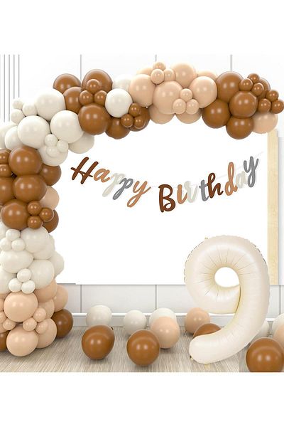Patladı Gitti Retro Colors Big Balloon Chain and 9 Year Old Birthday Set