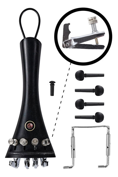 Midex Vca Pack-1 Set Black Ebony Accessories Set for Violin (Chinrest Tail Auger Fix Tail Pin)