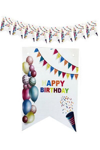 Kazanabil Happy Birthday Writing Pennant Flag for Your Lady - White with Screen and Ornament