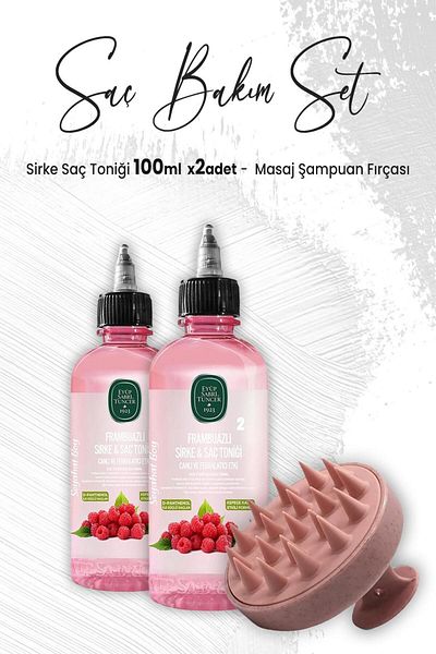 Eyüp Sabri Tuncer Vinegar Hair Tonic Raspberry 100 ml X 2 Pieces And Massage Shampoo Brush Pink