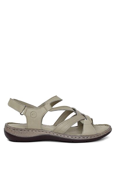 Mammamia D24YS-1005 Kadın Hakiki Deri Düz Sandalet Yeşil