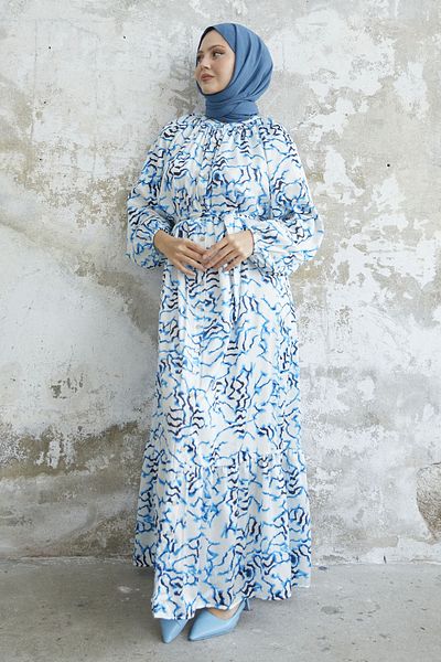 InStyle Rochie cu Volane din Satin cu fustă - Albastru