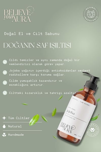 Believe Your Aura 500 ml E-Vitamin Aloe Vera Shea Butter - Jojoba Oil Hand and Skin Liquid Soap