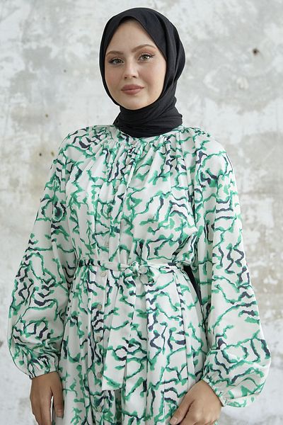 InStyle Σατέν Φόρεμα με βολάν φούστα - Πράσινο