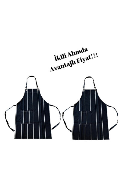 Enoteks Cepli Siyah Unisex Mutfak Önlüğü Çizgili (ikili Ürün )