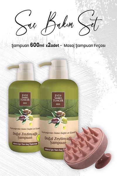 Eyüp Sabri Tuncer Pink Olive Oil Shampoo - 600 ml X 2 Pieces, Massage Brush
