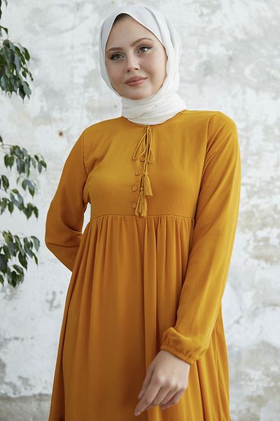 InStyle Φόρεμα Yoryo Chiffon με κορδόνια - Μουστάρδα
