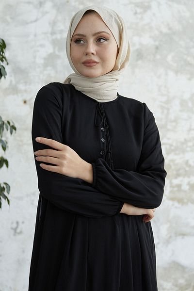InStyle Φόρεμα Yoryo Chiffon με κορδόνια γιακά - Μαύρο