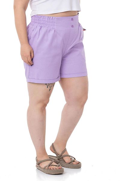 DISENTIS MODEST Plus Size Gabardine Lilac Shorts with Side and Back Elastic Waist and Fold Detail