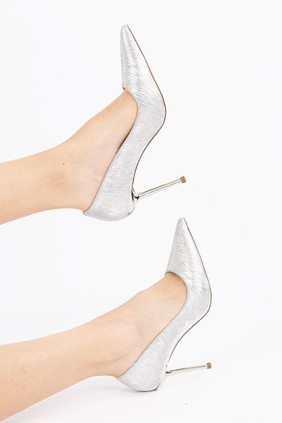 Getcho Pantofi cu toc rochie de seară stiletto argintiu Cabra pentru damă 