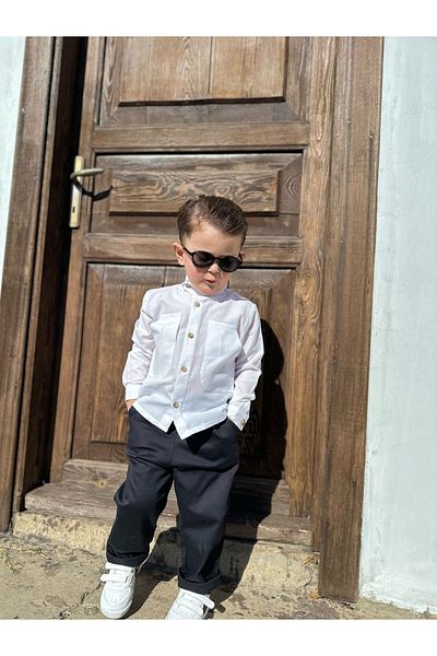 favorimkids New White Black Bottom Top Set ( Pantalon Shirt ) 100% linen