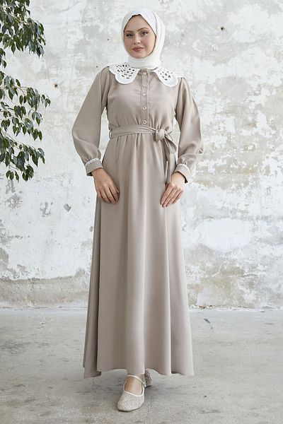 InStyle Rochie cu brâu cu guler pentru bebeluși - Bej