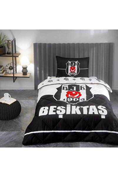 Taç Beşiktaş Logo Tek Kişilik Yorgan Seti Taç Uyku Seti Yastık Hediye