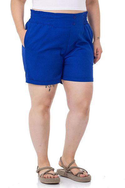 DISENTIS MODEST Plus Size Gabardine Saks Shorts with Side and Back Elastic Waist and Fold Detail