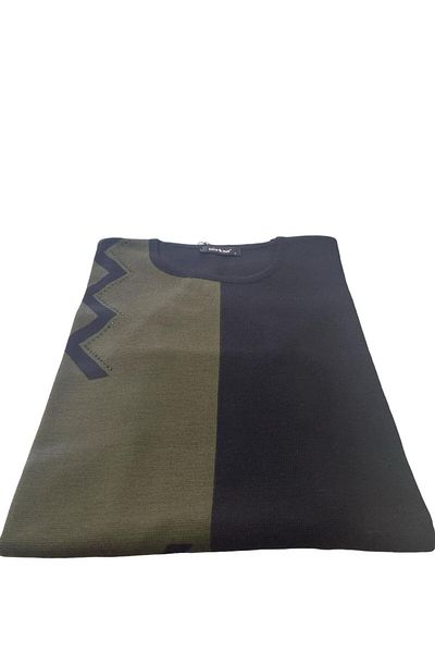 Gürkan Triko Pulover tricotat din oțel subțire cu decolteu O, negru, verde kaki