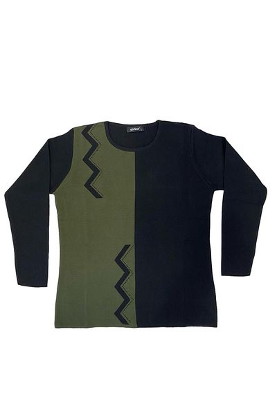 Gürkan Triko Pulover tricotat din oțel subțire cu decolteu O, negru, verde kaki