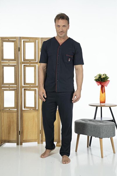 Estiva Men's Front Buttoned Short Sleeve Pocketed Summer Combed Cotton Pajama Set