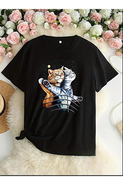 LOUİSA Μπλουζάκι Unisex Black Titanic Cats με στάμπα με λαιμόκοψη