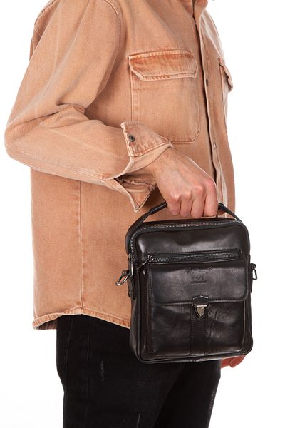Newish Men's Genuine Leather Black Cross Shoulder And Hand Bag