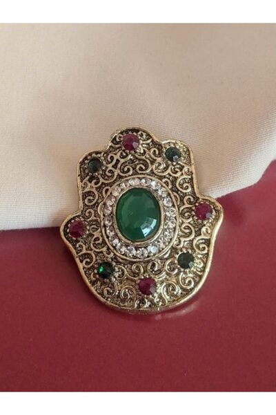 TÜKKAN ACCESSORİES ZÜMRÜT TAŞ FATMA ANA ELİ OTANTİK BROŞ-BROŞ7