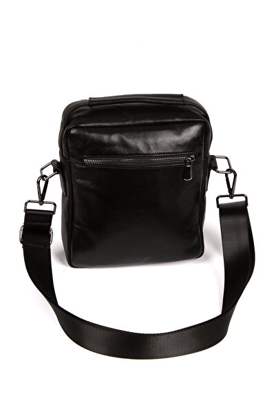 Newish Men's Genuine Leather Black Cross Shoulder And Hand Bag