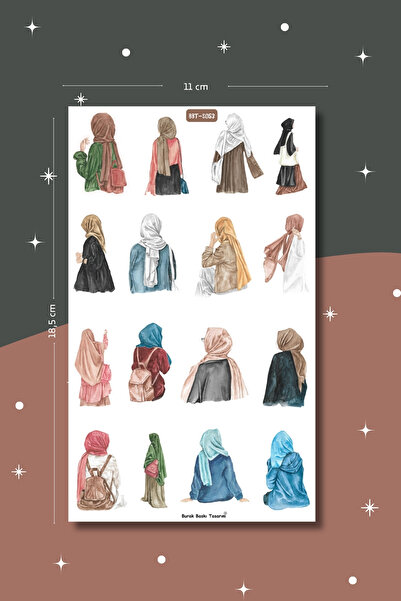 Burak Baskı Tasarım Tesettürlü Kızlar İslami Sticker Seti , Planlayıcı, Bulle...