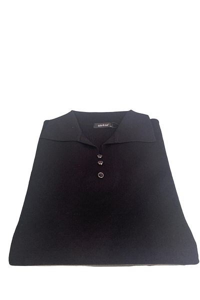 Gürkan Triko Pulover de tricotaj negru cu guler polo Gürkan