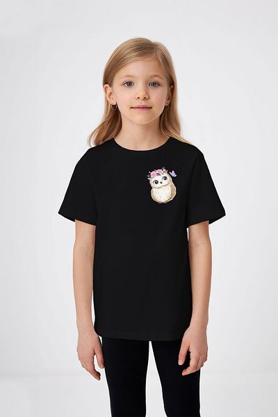 ADABEBEK Cute Owl Printed Girl's T-Shirt with Flower Accessories