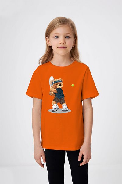 ADABEBEK Tennis Player Teddy Bear Girl's T-shirt