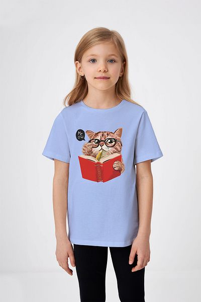 ADABEBEK Tricou pentru fetiță cu imprimeu Meow Citind o carte cu ochelari