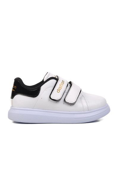 AYAKMOD 072-F Pantofi pentru copii din piele lacuita cu velcro alb-negru