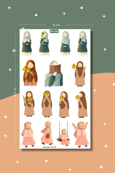 Burak Baskı Tasarım Set de autocolante pentru fete hijabii florale, planifica...