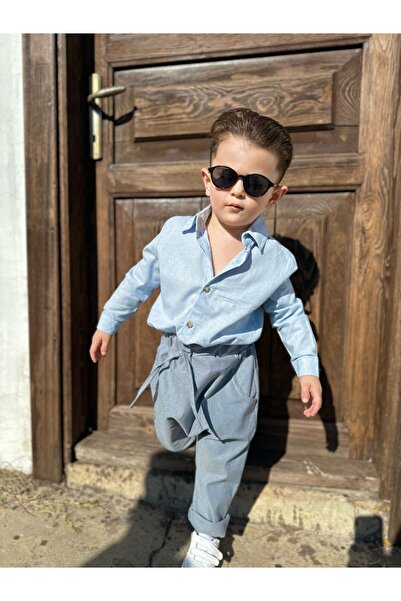 favorimkids Bebe mavisi % 100 keten ( Tek Gömlektir )