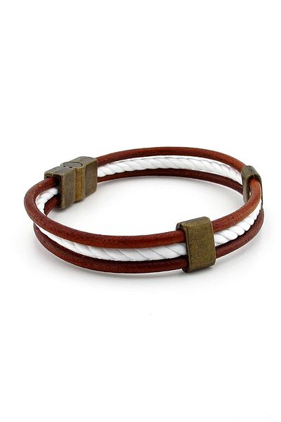 Solfera Leather and Knitted Rope Three Rows Men's Bracelet M044