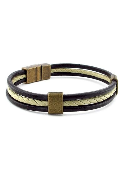 Solfera Leather and Knitted Rope Three Rows Men's Bracelet M044