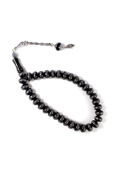 OltutaşıMarket Gümüş İşlemeli Gürcistan Oltu Tesbih Kaplama Püskül