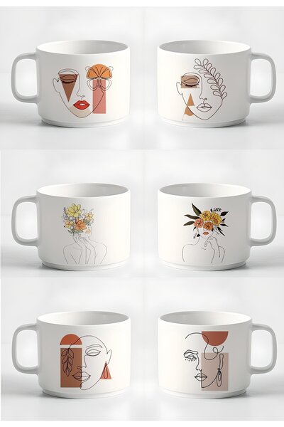 HobiShop Double Türk Kahvesi Fincanı & Espresso Minimal Çizgisel Kadın Baskıl...