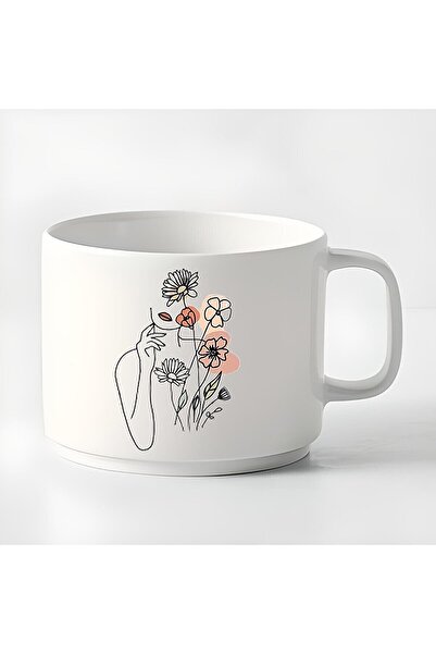 HobiShop Duble Türk Kahvesi Fincanı & Espresso Fincanı Minimal Çizgisel Kadın...