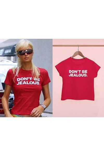 Toum Slogan Printed Red Crop Blouse