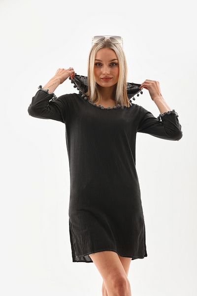 MaxiMor Tunica de plajă cu mânecă lungă de culoare neagră pentru femei, acoperită din bumbac cu glugă