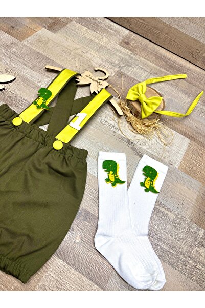 Feriatolye Dinazor konsepti haki açık yeşil erkek bebek doğum günü konsepti