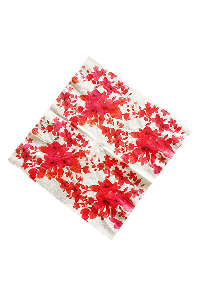 Story 33x33 Cm Papia Çiçek Desenli 3 Katlı 20'li Kare Beyaz Renkli Kağıt Peçete