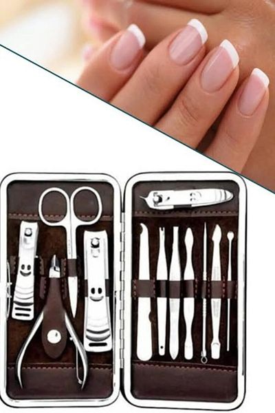 FRAME 34 13 Pieces Manicure Pedicure Set with Bag Care Hand Foot Nail Clipper Rasp Tweezer Pliers Acne Needle