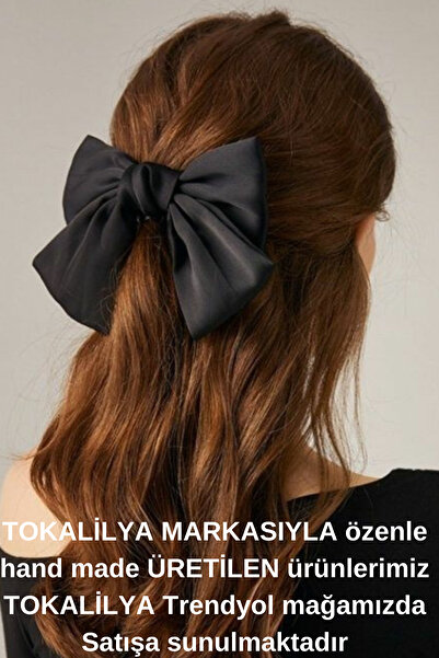 TOKALİLYA Kadın Saten Siyah Fiyonk Otomatik Klipsli Toka