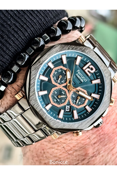 Ferrucci Function Füme Renk Hasır Kordon Fonksiyonları Aktif Takvimli Erkek Kol Saati+Bileklik