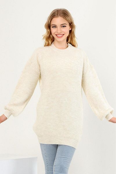 NOBLELOOK Women's Crew Neck Balloon Sleeve Knitwear Tunic